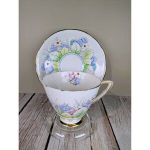 VTG Royal Stafford Bone China Tea Cup and Saucer Set Floral Design Hand painted